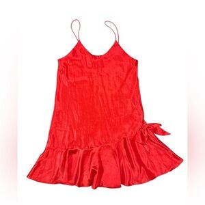 BEAUTIFUL Vintage LIZ Red Bow Mini Slip Dress Size Medium.
